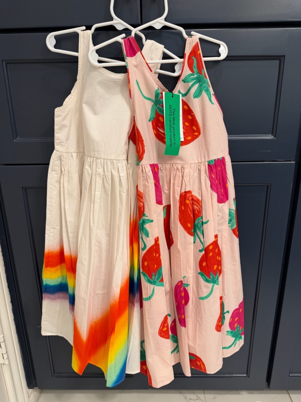 Molo Girls' Pink Strawberry Print & Cream Rainbow-Trim Sundresses - Picture 2 of 2